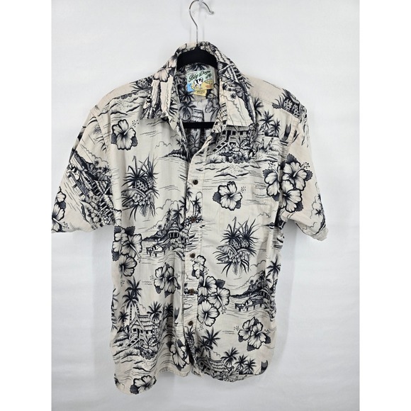 Big Dogs Other - Big Dogs Mens Hawaiian Shirt Short Sleeve Tropical Hibiscus Print White Black SM
